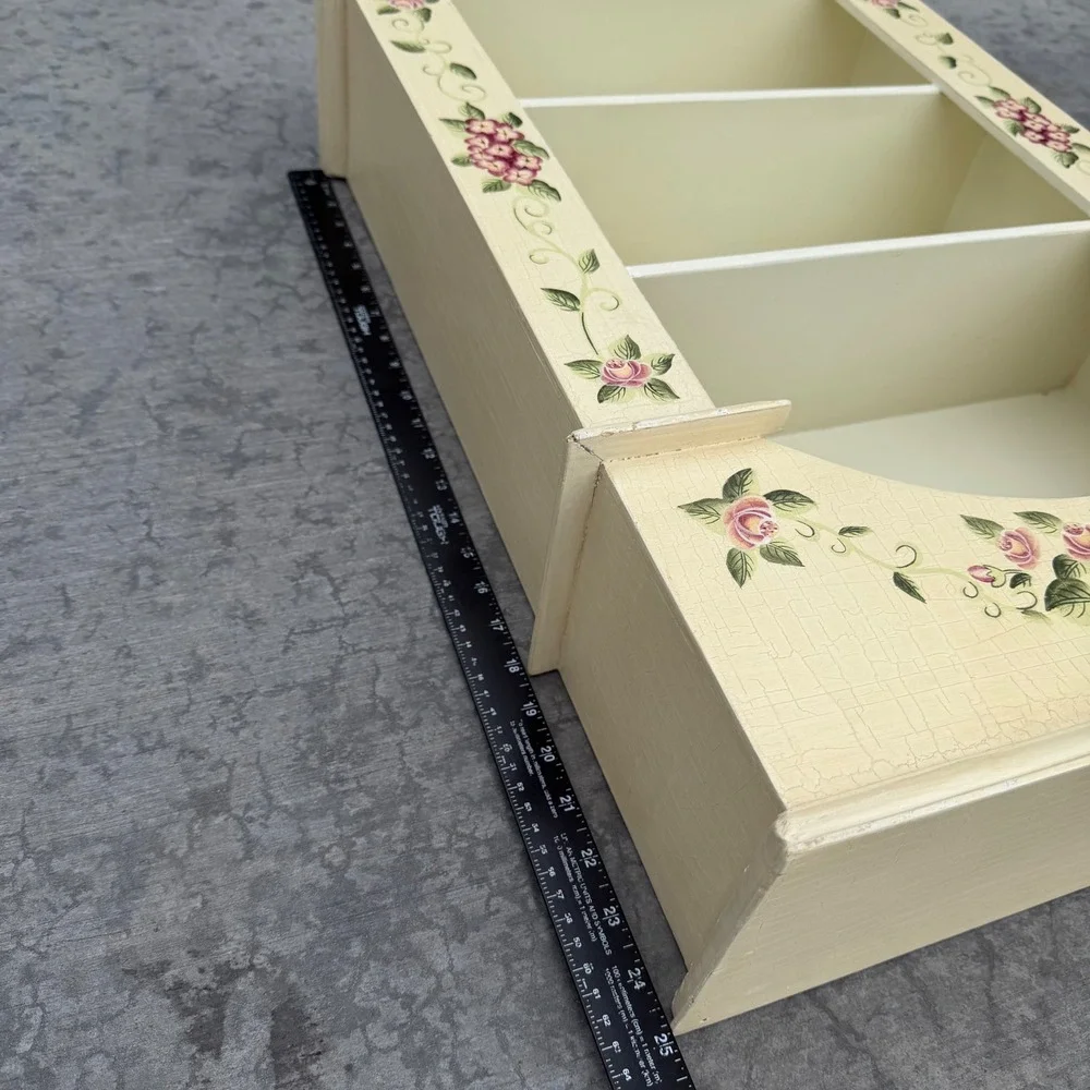 Vtg Home Interiors Floral Wall Shelf Cream Crackle Pink Rose Purple Hydrangea